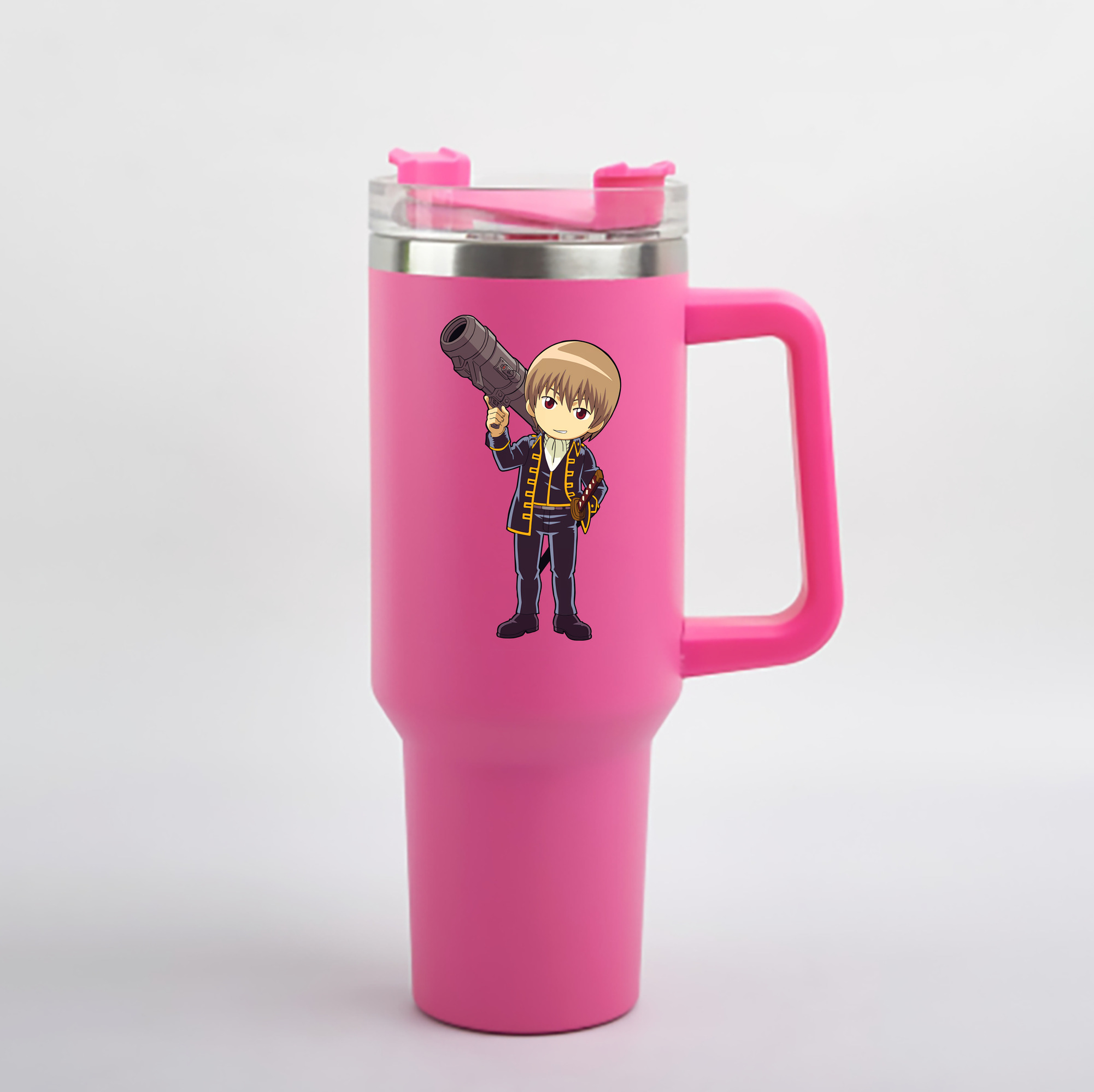 （画像用） ぎんたま 坂田銀時（さかたぎんとき） 神楽 志村新八（しむら しんぱち） GINTAMA Sakata Gintoki Kagura Shimura Shinpachi 1200mL車用タンブラー - クリスタルステッカー（プラスチックストロー付き）